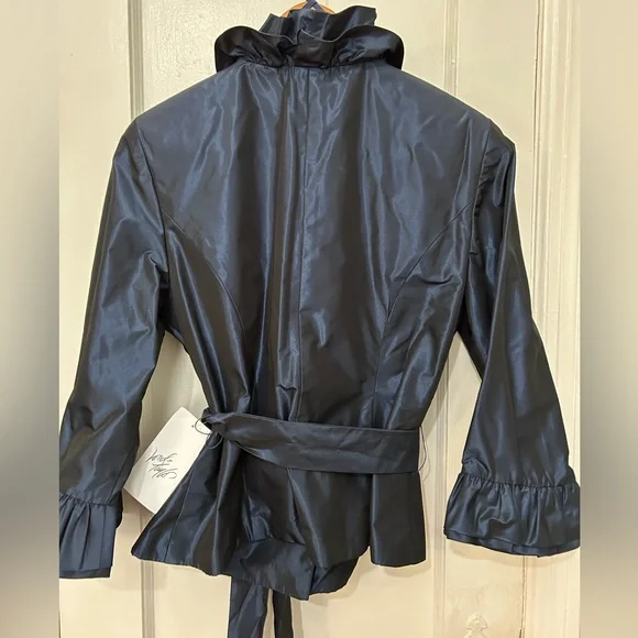 NWT Women’s Xscape blue organza long sleeve ruffled top Sz 12 - Picture 6 of 8